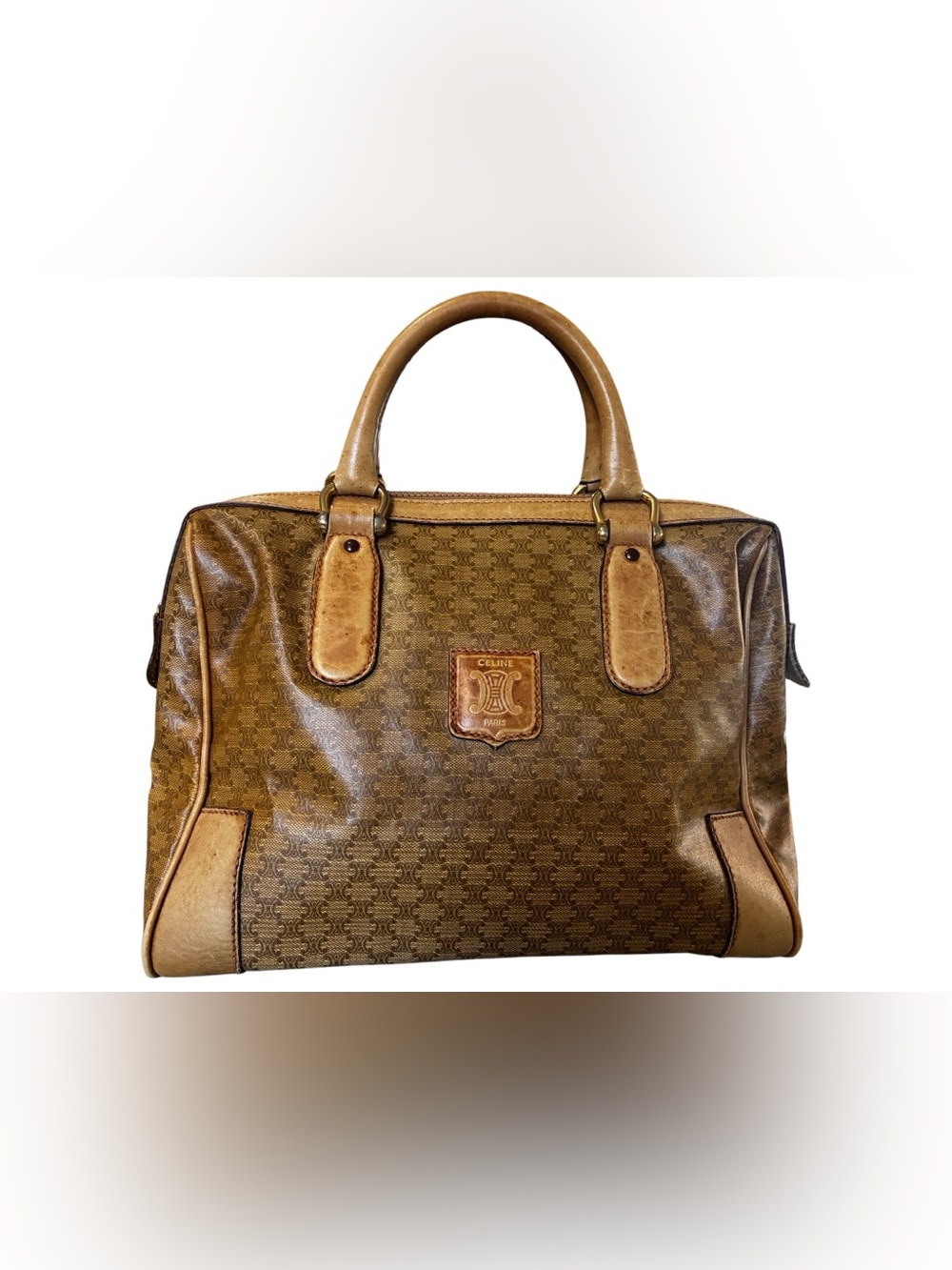 Celine Brown Monogram Structured Top-Handle Bag